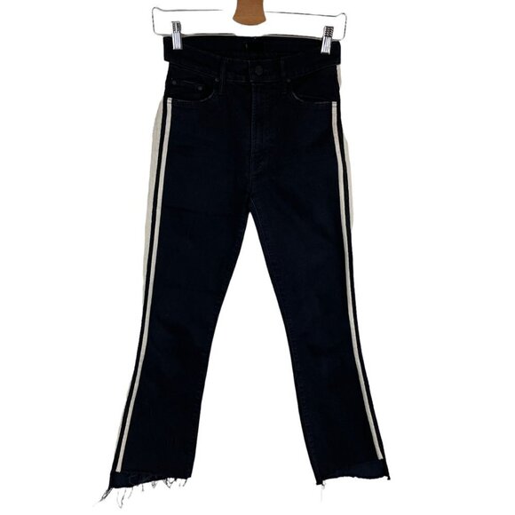 Mother The Insider High-Rise Crop Step Fray Guilty Racer Stripe Jeans Black Size - Picture 2 of 12